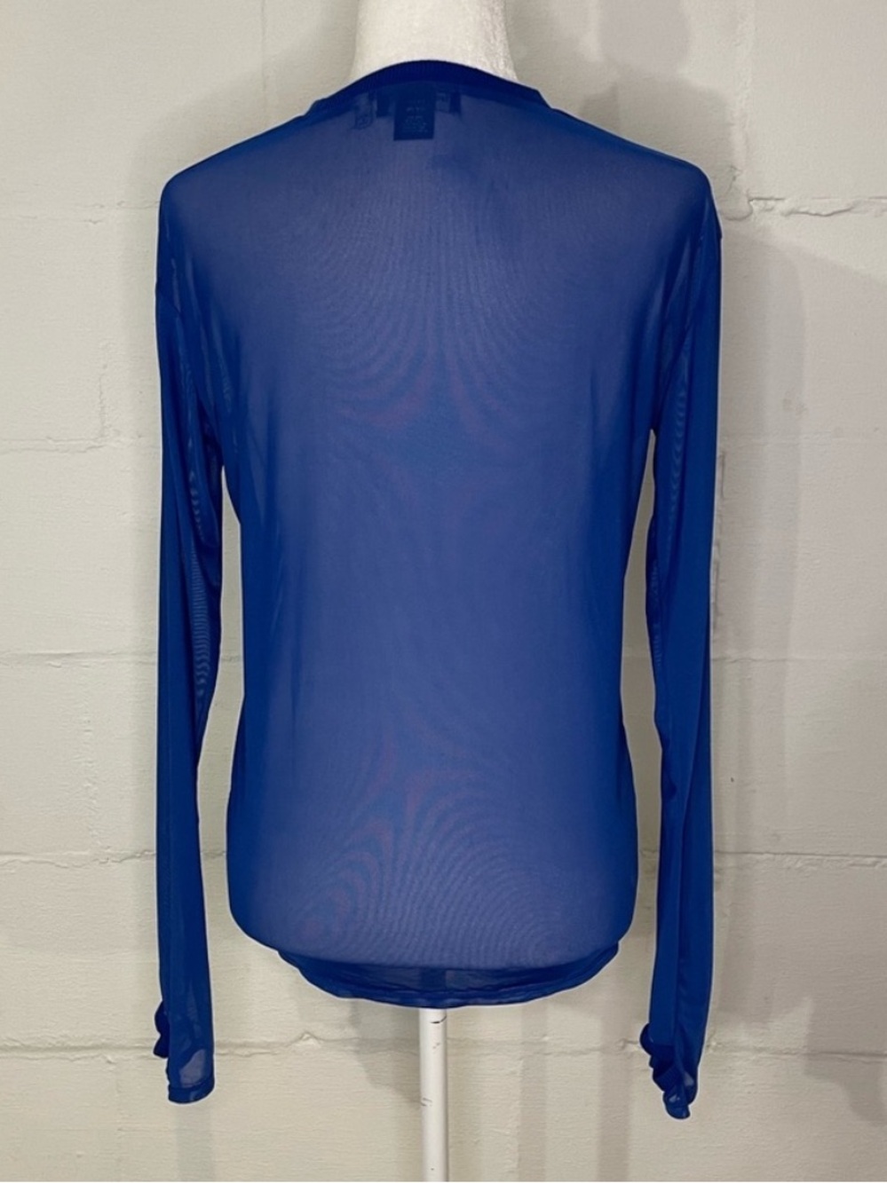 Sheer Long-Sleeve Crewneck Top - Blue - Picture 3 of 4